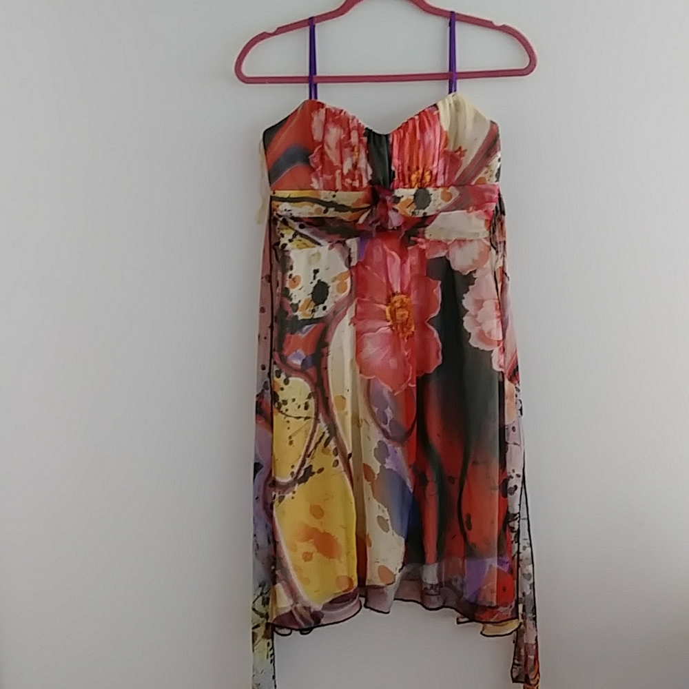 Pretty water-color look dress, size 5, float, thin-straps